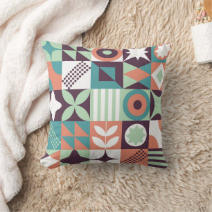 Neo geometric bauhaus style memphis Brown Green Throw Pillow
