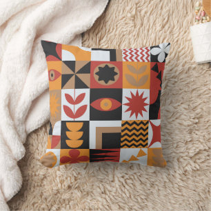 Neo geometric bauhaus style minimal mural texture throw pillow