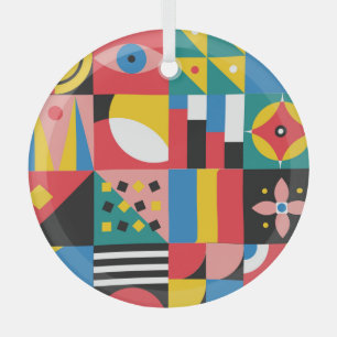 Neo Geometric Colourful Shapes Illustration Glass Ornament