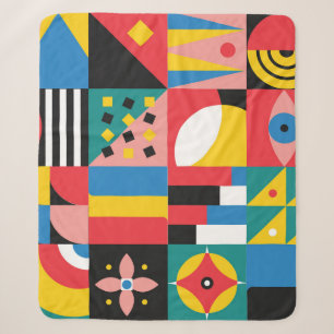 Neo Geometric Colourful Shapes Illustration Sherpa Blanket