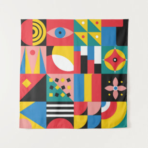 Neo Geometric Colourful Shapes Illustration Tapestry