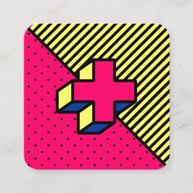 Neo-Memphis Patch - Cross/Plus sign Square Business Card (Front)