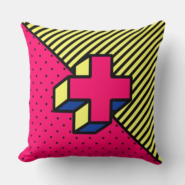 Neo-Memphis Patch - Cross/Plus sign Throw Pillow (Front)
