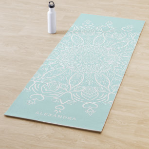 Neo Mint and White Personalized Boho Mandala Yoga Mat