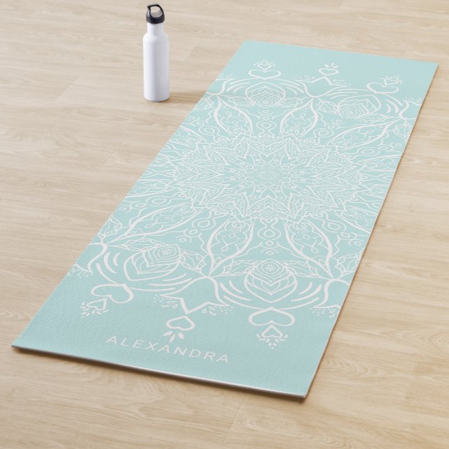 Neo Mint and White Personalized Boho Mandala Yoga Mat (In Situ)