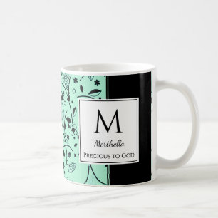 Neo Mint Black Floral Customized PRECIOUS TO GOD Coffee Mug