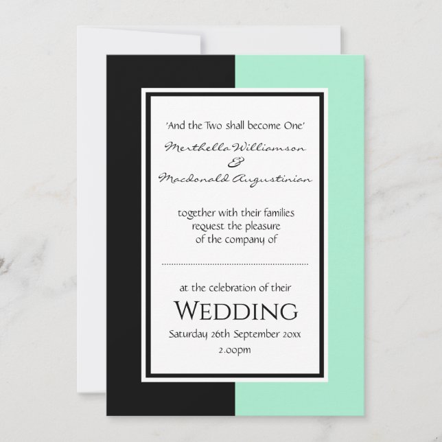 Neo Mint Black Personalized WEDDING Invitation (Front)