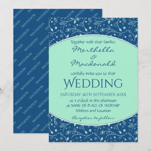 NEO MINT CLASSIC BLUE Elegant Modern Floral Invitation