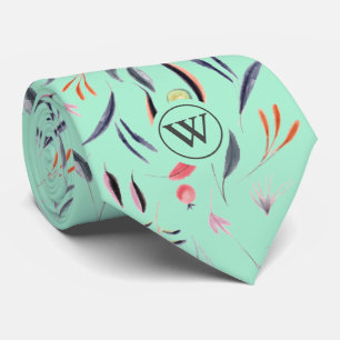 Neo Mint Floral Watercolor Monogram Scripture Tie