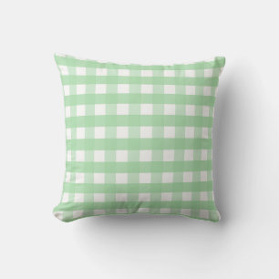 Neo Mint Green and White Gingham Throw Pillow