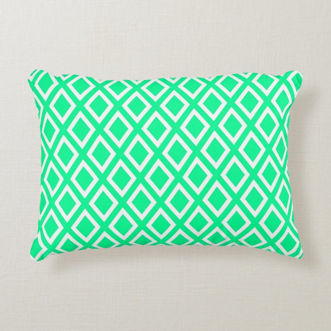 Neo mint green white diamond patrern bright accent pillow (Front)