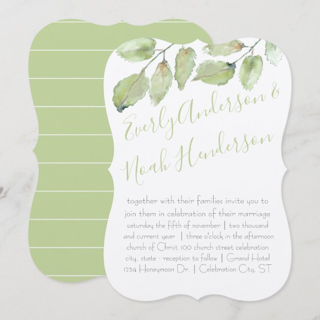 Neo Mint Greenery Typography Fall Wedding Invitation (Front/Back)