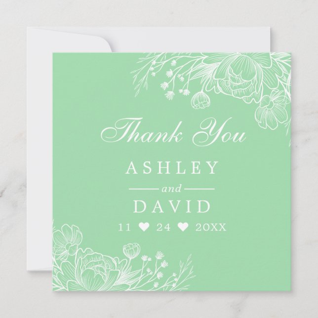 Neo Mint Modern White Floral Thank You Card (Front)