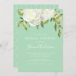 Neo Mint Spring Floral Peony Bridal Shower Invitation