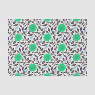 Neo Mint Vintage Style China Poppy Floral Pattern Tissue Paper