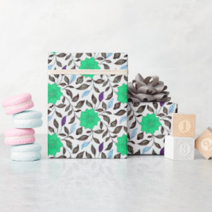Neo Mint Vintage Style China Poppy Floral Pattern Wrapping Paper