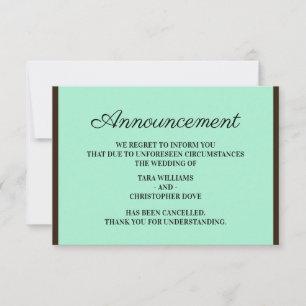Neo Mint Wedding Announcement Cancellation Cards