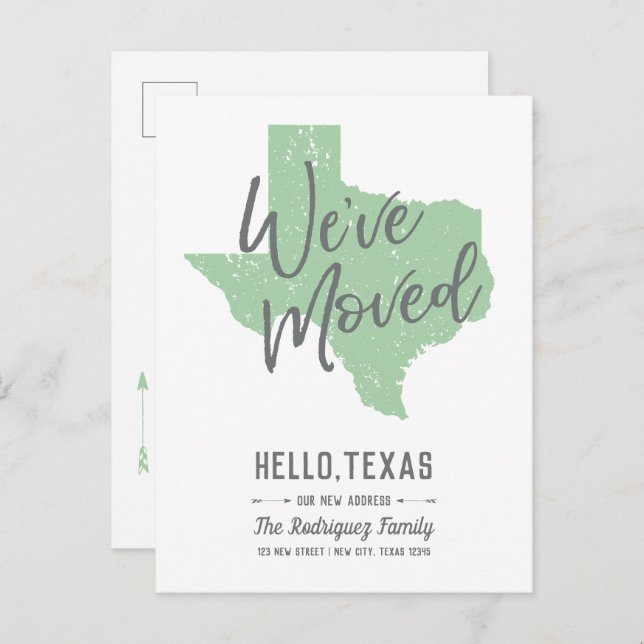 Neo Mint We've Moved - Texas Announcement Postcard (Front/Back)