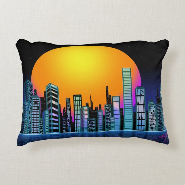Neo Retro City Throw Pillow (Front)