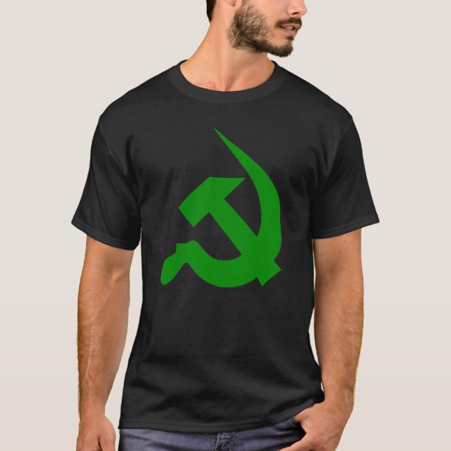 Neo-Thick Dark Green Hammer & Sickle on Black T-Shirt (Front)