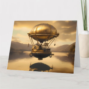 Neo-Victorian Steampunk Balloon over Lake Card