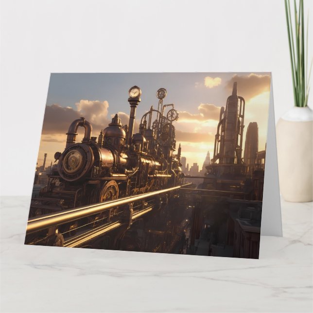 Neo-Victorian Steampunk Train |  Card (Front)