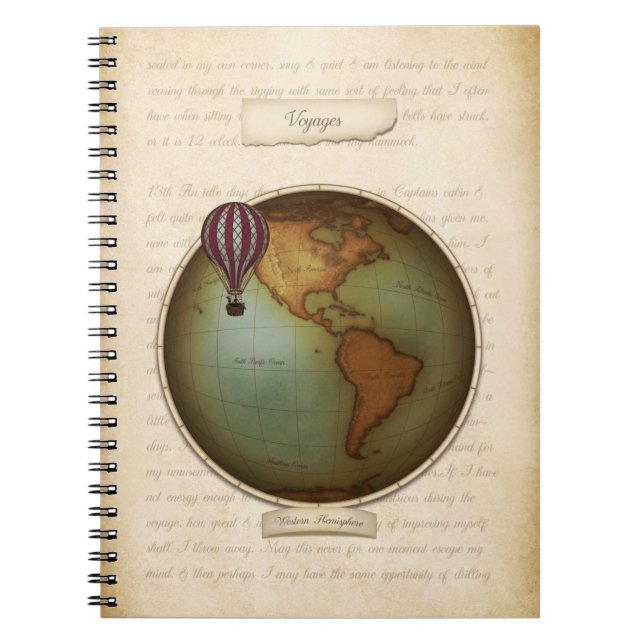 Neo-Victorian Western Hemisphere Map Steampunk Notebook (Front)