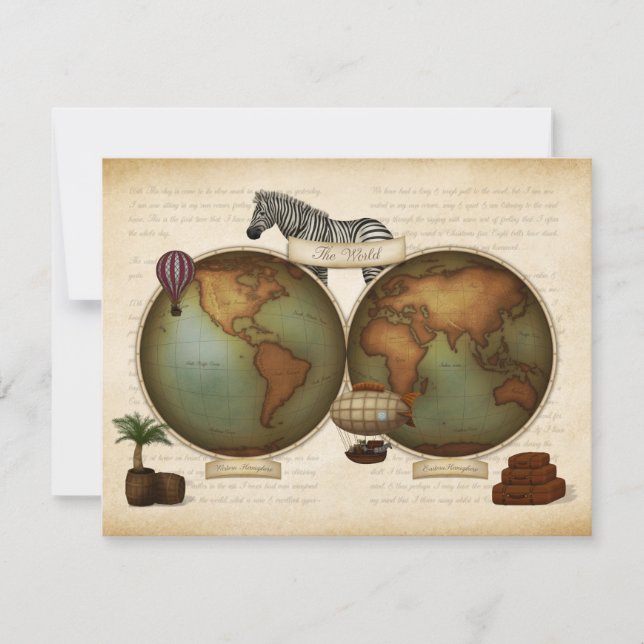 Neo-Victorian World Traveller Atlas Steampunk Map Card (Front)