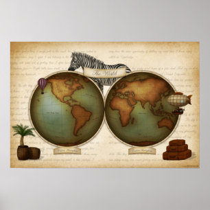 Neo-Victorian World Traveller's Atlas Steampunk Poster
