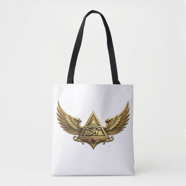 NeoAnkh | 3D Gold Eye of Horus & Winged Pyramid Tote Bag (Front)