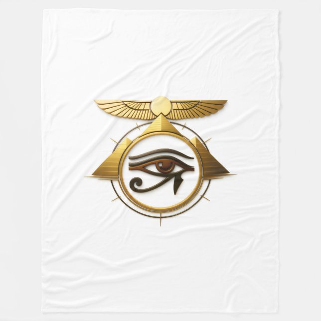 NeoAnkh 3D Golden Eye of Horus & Winged Sun Disk Fleece Blanket (Front)