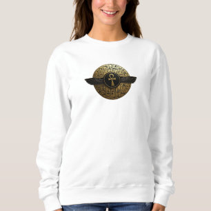 NeoAnkh 3D Golden Winged Ankh & Hieroglyphs Disk Sweatshirt