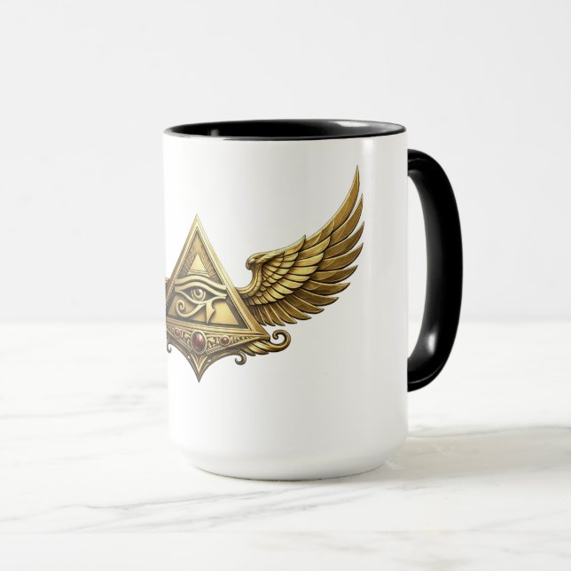 NeoAnkh Egyptian Eye of Horus Gold Winged Pyramid Mug (Front Right)