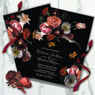 Neoclassical Floral Moody & Dark Wedding Invitation