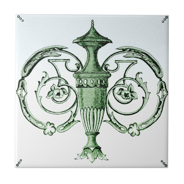 Neoclassical Green Urn 1880s Transferware Repro Tile (Front)