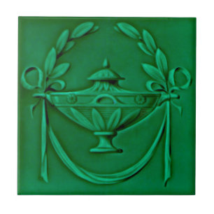Neoclassical Green Urn Antique Repro Faux Relief Tile