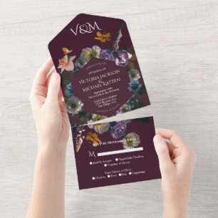 Neoclassical Moonlight Floral Dark & Moody Wedding All In One Invitation