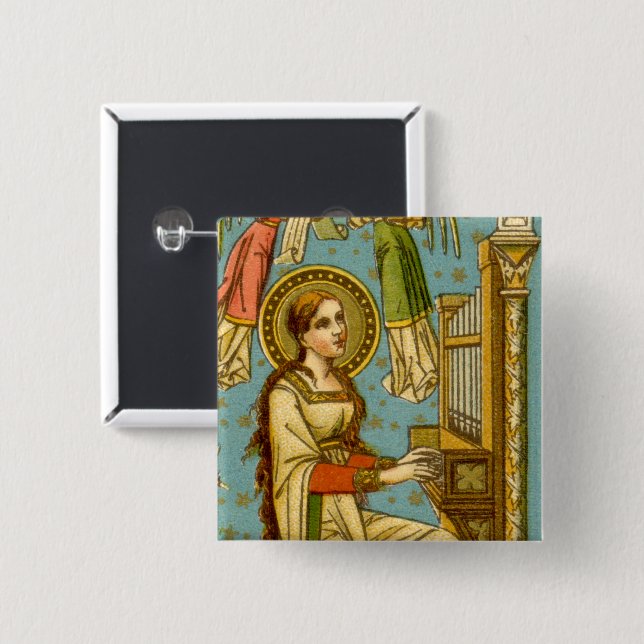 NeoGothic St. Cecilia of Rome (detail; BNG 02) 2 Inch Square Button (Front & Back)