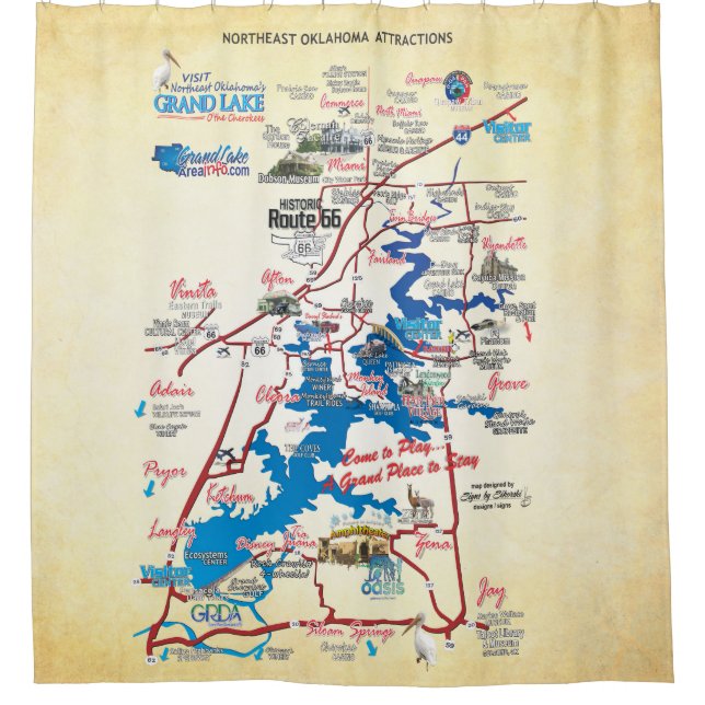 neok attractions map shower curtain (Front)