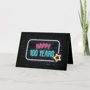 Neon 100th Birthday Marquee On Brick Card