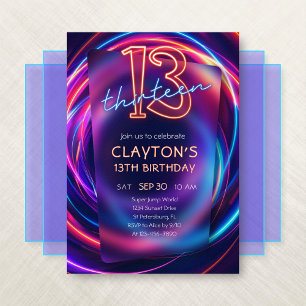 Neon 13e anniversaire Invitation