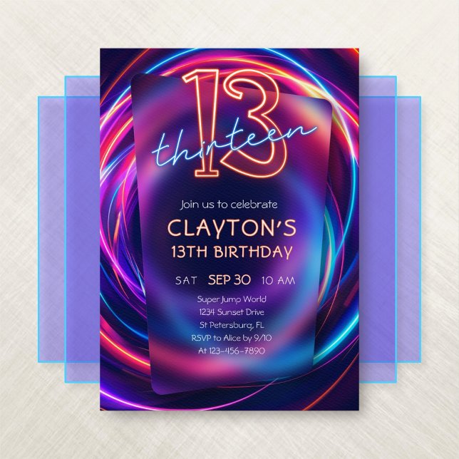 Neon 13e anniversaire Invitation (Créateur téléchargé)
