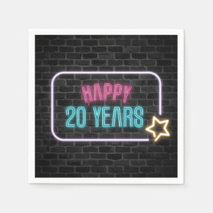 Neon 20th Birthday Marquee On Brick Napkins