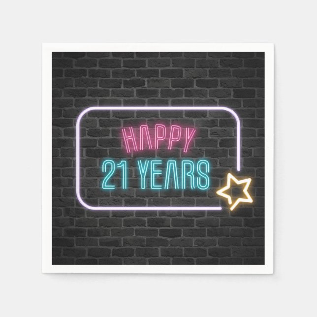 Neon 21st Birthday Marquee On Brick Wall  Napkin (Front)