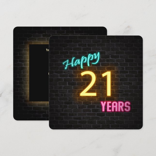 Neon 21st Birthday Sign on brick Invitation (Front/Back)