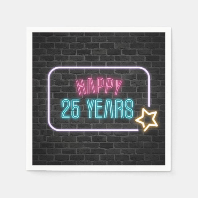 Neon 25th Birthday Marquee On Brick Napkins (Front)