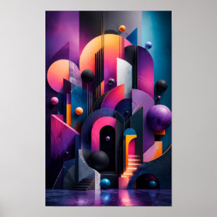 Neon 3D Geometric Abstract Wall Poster