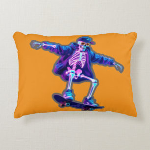 Neon 3D Skeleton Skateboarding – Funny Streetwear Accent Pillow