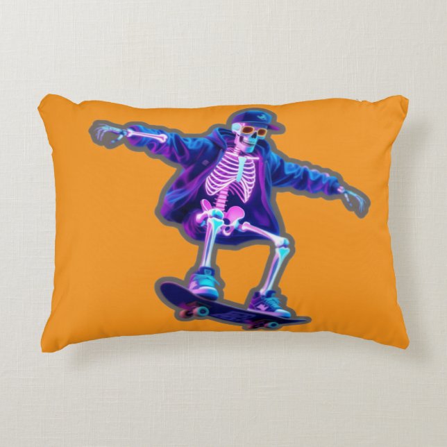 Neon 3D Skeleton Skateboarding – Funny Streetwear  Accent Pillow (Front)