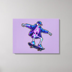 Neon 3D Skeleton Skateboarding – Funny Streetwear Canvas Print